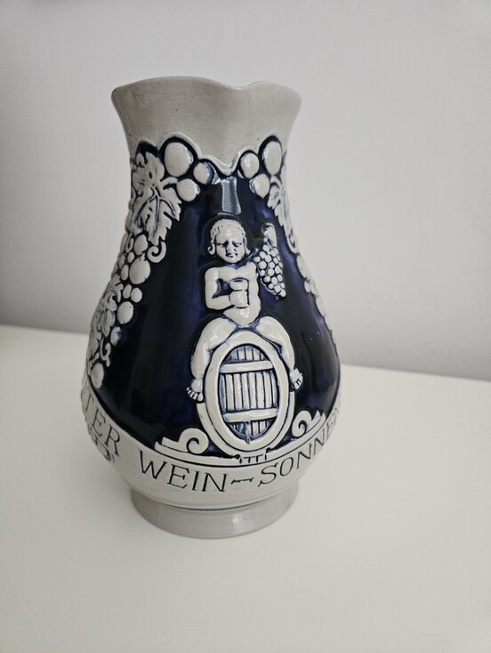 Other - VTG German Stoneware Cobalt Blue & Gray Wine Pitcher | SZ 7"